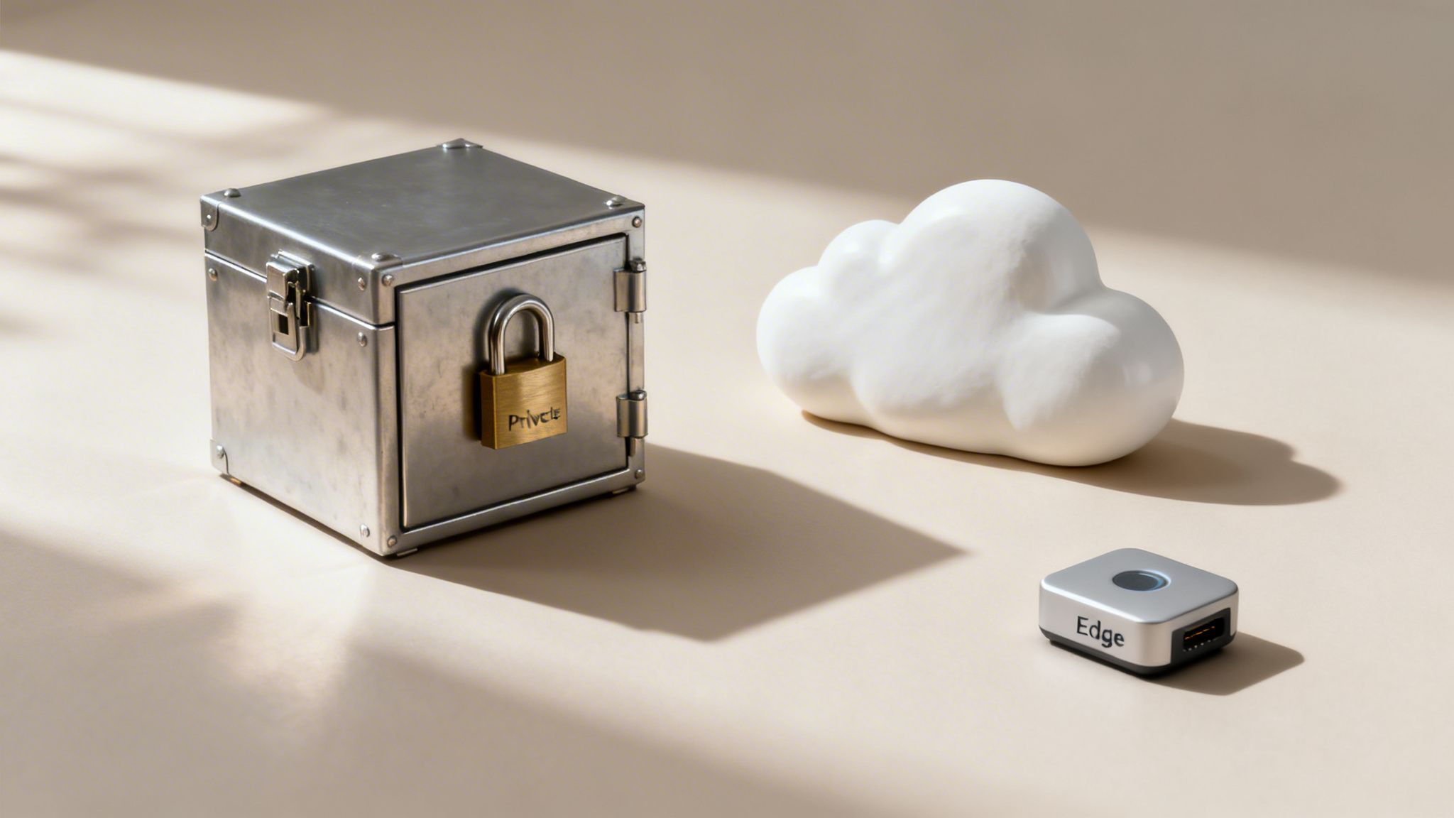 A secure private box, a cloud model, and an edge device for data privacy and distributed computing.