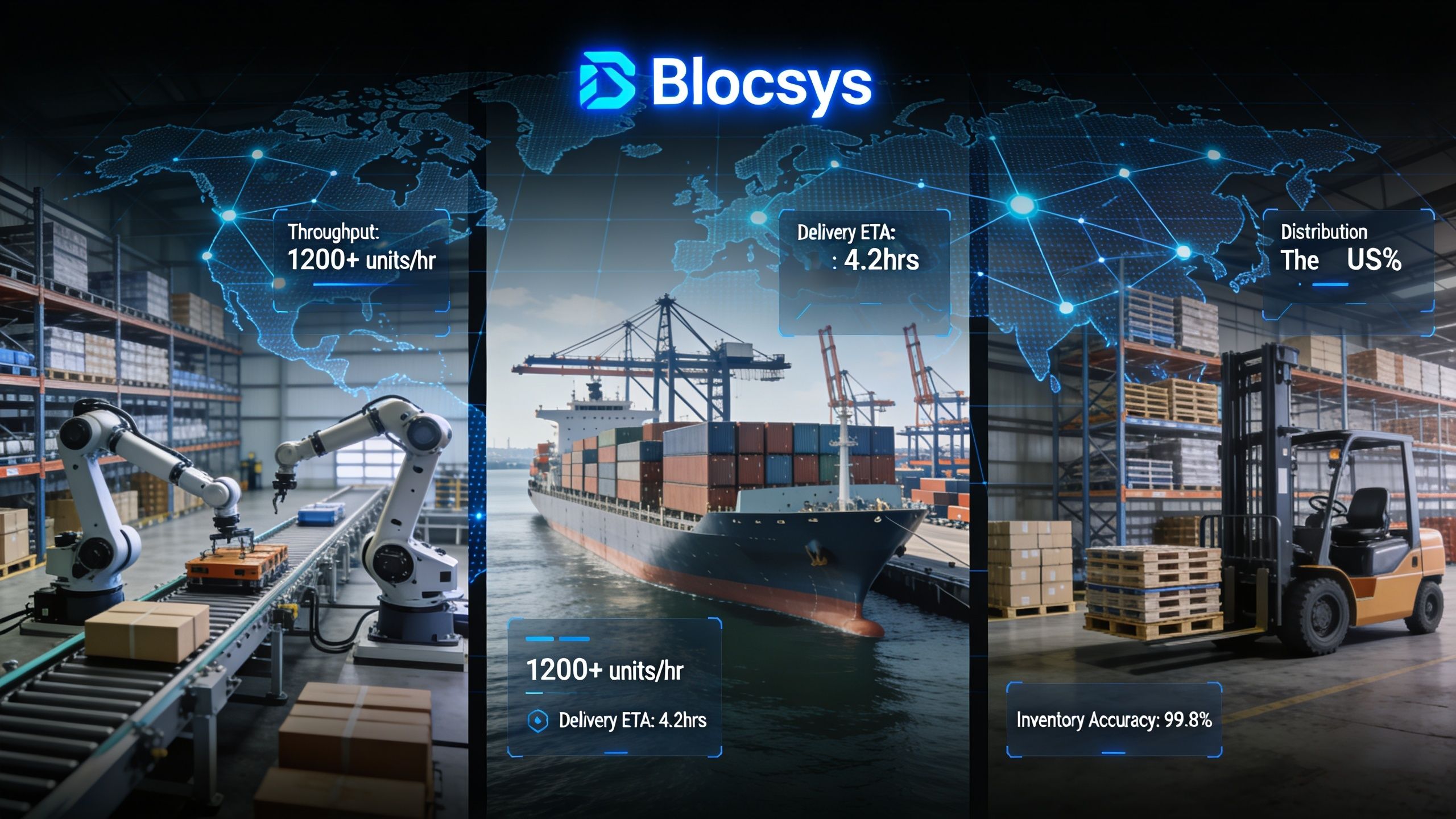 A digital graphic showing industrial automation, shipping, and logistics tracking for modern supply chain management operations.