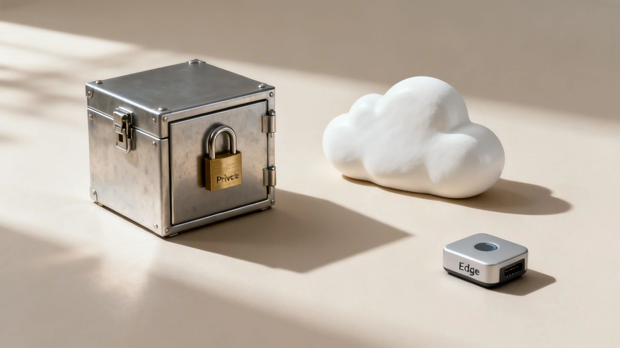 A secure private box, a cloud model, and an edge device for data privacy and distributed computing.