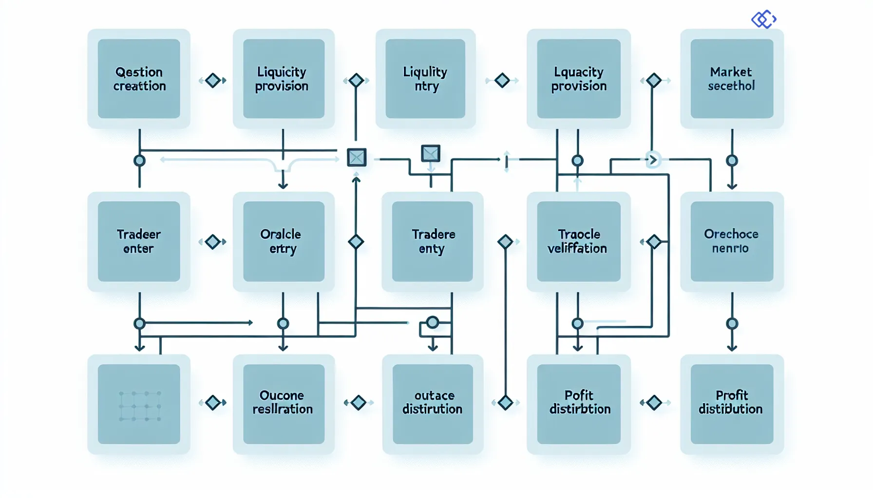 [Process flow diagram showing how a prediction market resolves: Question Creation → Liquidity Provision → Trader Entry → Market Closes → Oracle Verification → Outcome Resolution → Profit Distribution to Winners]