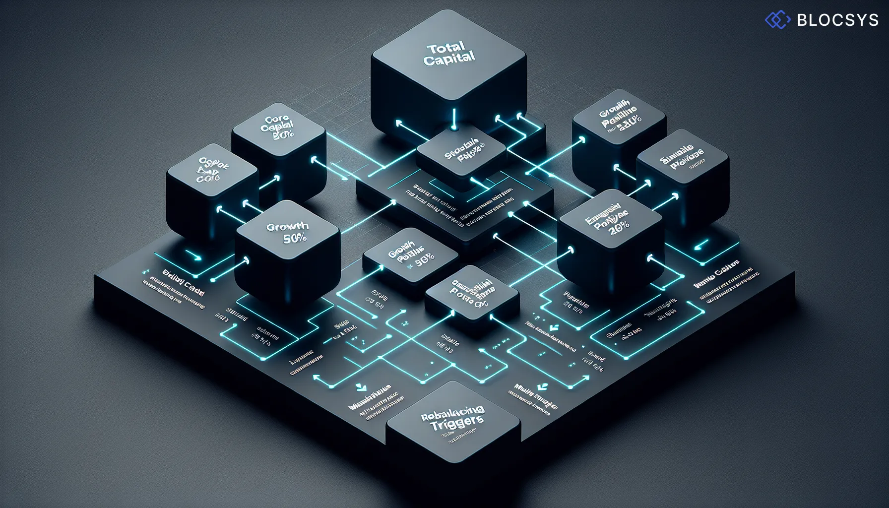 Portfolio allocation flow diagram for SocialFi investments: Total Investment Capital → Divide into Core Holdings (50%), Growth Positions (30%), Speculative Plays (20%) → Core: Established Large-cap SocialFi Tokens → Growth: Mid-cap Emerging Platforms → Speculative: Early-stage Protocols → Define Rebalancing Trigger Points → Execute Monthly Portfolio Review Cycle