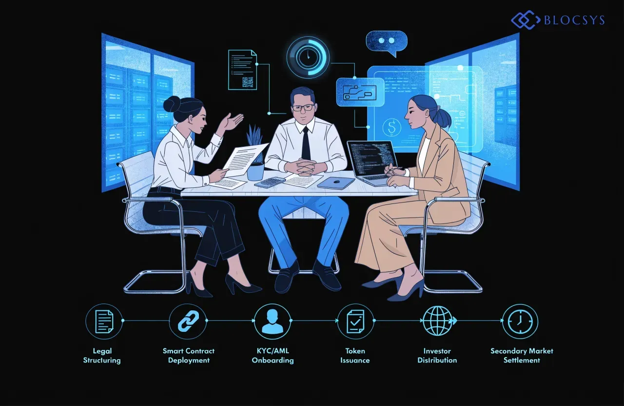What is Corporate Bond Tokenization? How does Corporate Bond Tokenization work? Benefits of Corporate Bond Tokenization Corporate Bond Tokenization vs Traditional Bonds How to Tokenize Corporate Bonds Cost of Corporate Bond Tokenization Platform Best Corporate Bond Tokenization Company Why use Blockchain for Corporate Bonds? How much does Bond Tokenization Development cost? Is Corporate Bond Tokenization legal? — [Flow diagram showing the corporate bond tokenization lifecycle: Legal Structuring → Smart Contract Deployment → KYC/AML Onboarding → Token Issuance → Investor Distribution → Secondary Market Settlement]